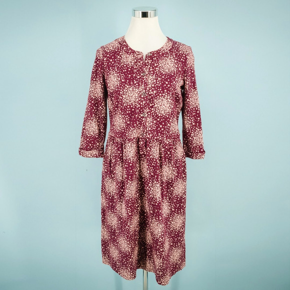 Boden Size 6L Long Briar Burgundy Red Floral Print Button Long Sleeve Knit Dress - Picture 1 of 9